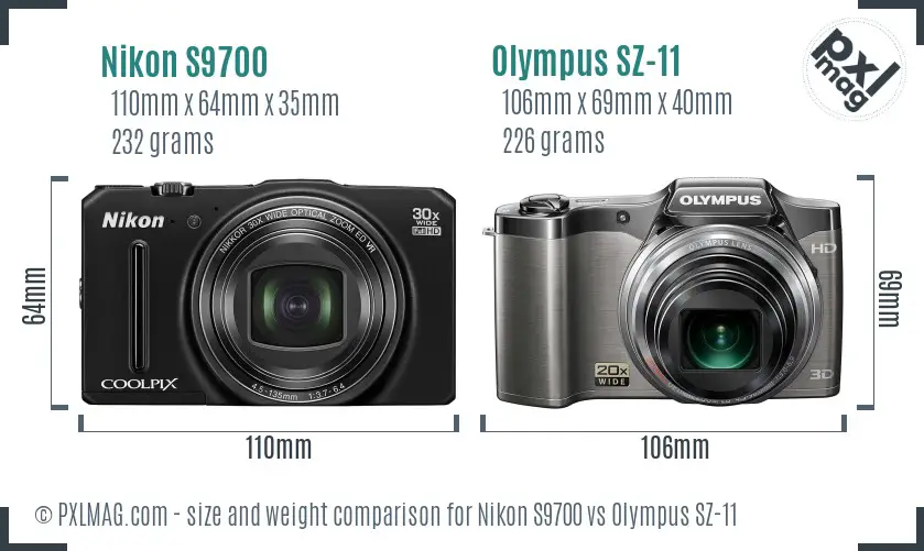 Nikon S9700 vs Olympus SZ-11 size comparison