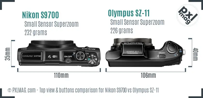 Nikon S9700 vs Olympus SZ-11 top view buttons comparison