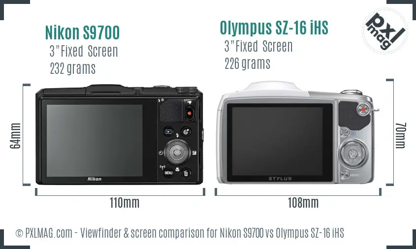 Nikon S9700 vs Olympus SZ-16 iHS Screen and Viewfinder comparison