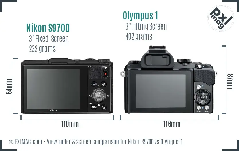 Nikon S9700 vs Olympus 1 Screen and Viewfinder comparison