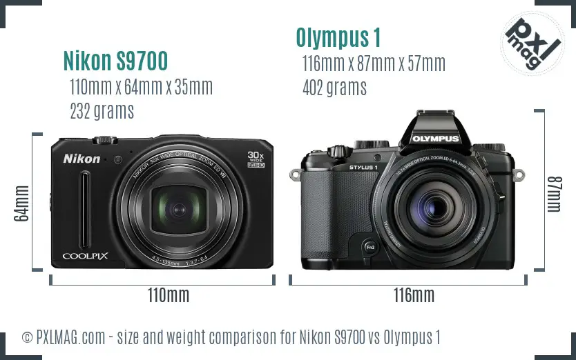 Nikon S9700 vs Olympus 1 size comparison