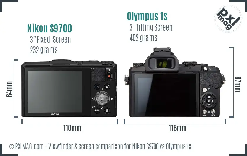 Nikon S9700 vs Olympus 1s Screen and Viewfinder comparison