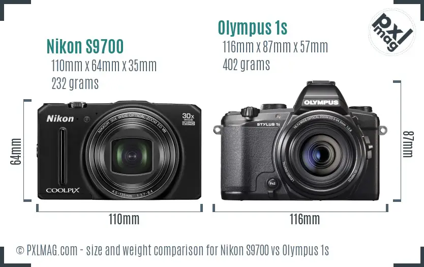 Nikon S9700 vs Olympus 1s size comparison