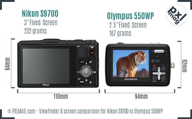 Nikon S9700 vs Olympus 550WP Screen and Viewfinder comparison