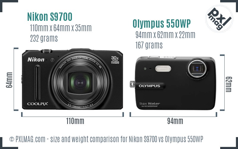 Nikon S9700 vs Olympus 550WP size comparison Nikon S9700 vs Olympus 550WP size comparison