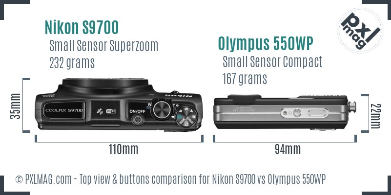 Nikon S9700 vs Olympus 550WP top view buttons comparison