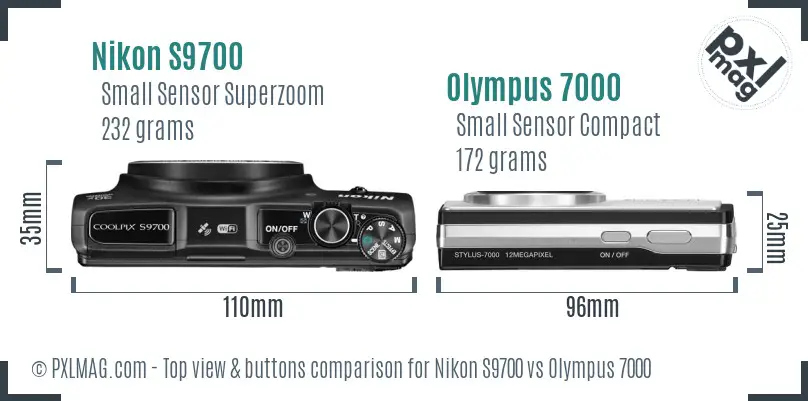 Nikon S9700 vs Olympus 7000 top view buttons comparison