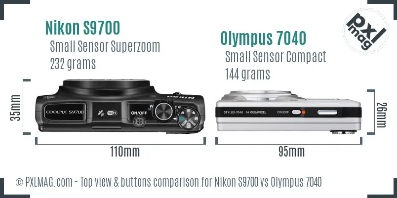 Nikon S9700 vs Olympus 7040 top view buttons comparison