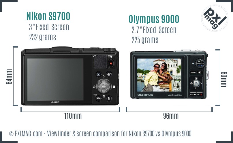 Nikon S9700 vs Olympus 9000 Screen and Viewfinder comparison