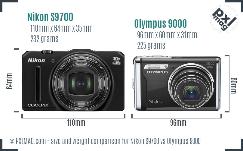 Nikon S9700 vs Olympus 9000 size comparison Nikon S9700 vs Olympus 9000 size comparison