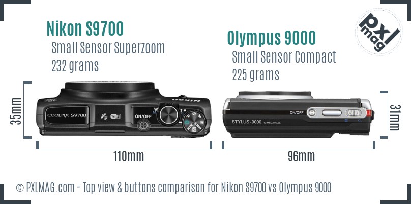 Nikon S9700 vs Olympus 9000 top view buttons comparison