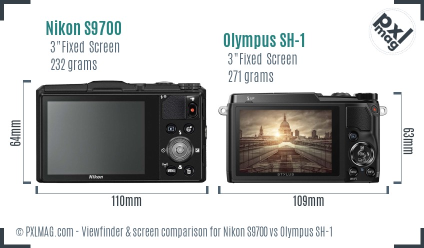 Nikon S9700 vs Olympus SH-1 Screen and Viewfinder comparison