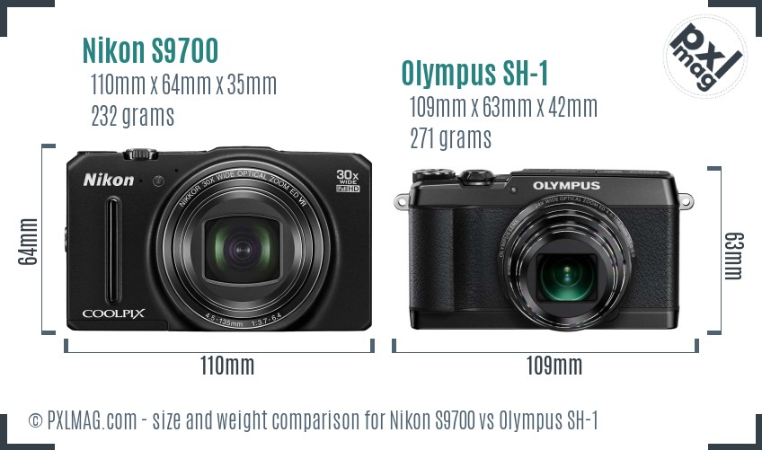 Nikon S9700 vs Olympus SH-1 size comparison