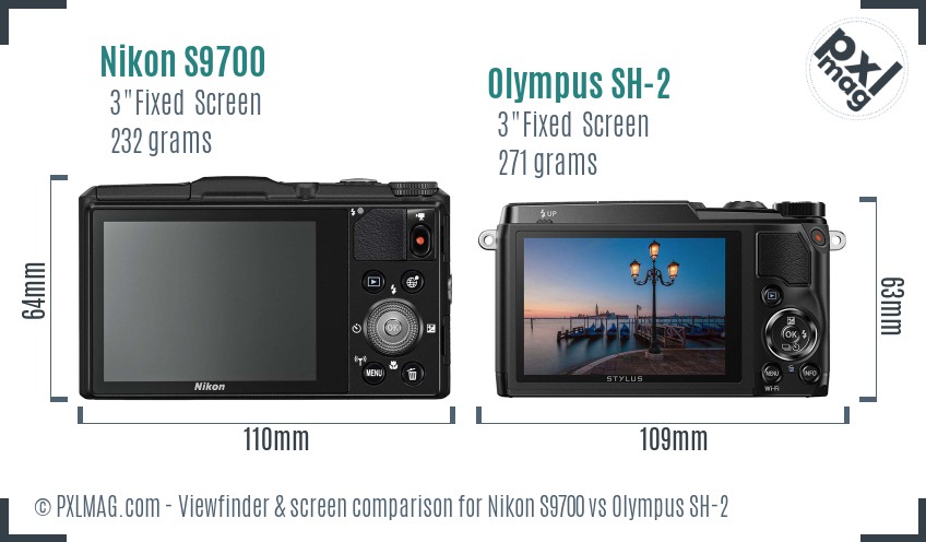 Nikon S9700 vs Olympus SH-2 Screen and Viewfinder comparison