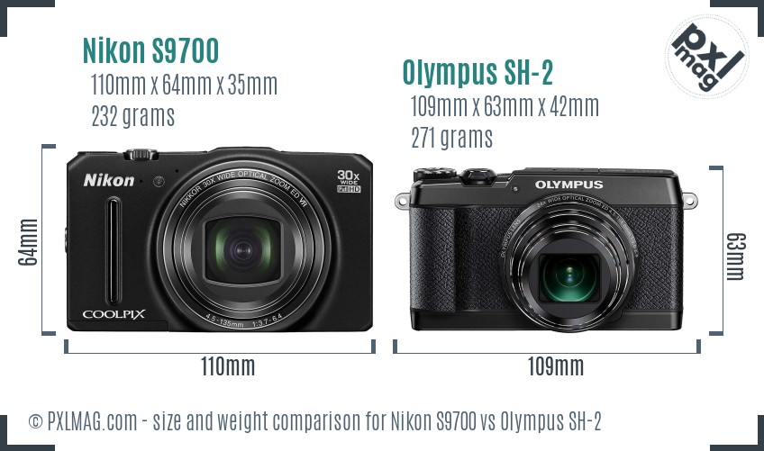 Nikon S9700 vs Olympus SH-2 size comparison