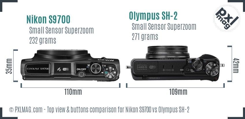 Nikon S9700 vs Olympus SH-2 top view buttons comparison