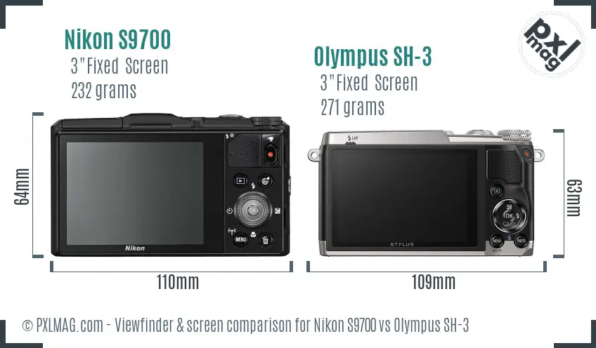 Nikon S9700 vs Olympus SH-3 Screen and Viewfinder comparison