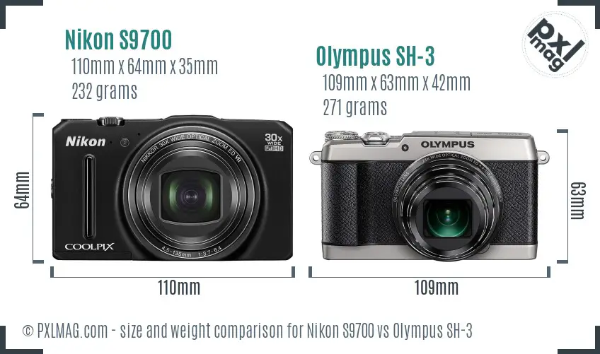 Nikon S9700 vs Olympus SH-3 size comparison