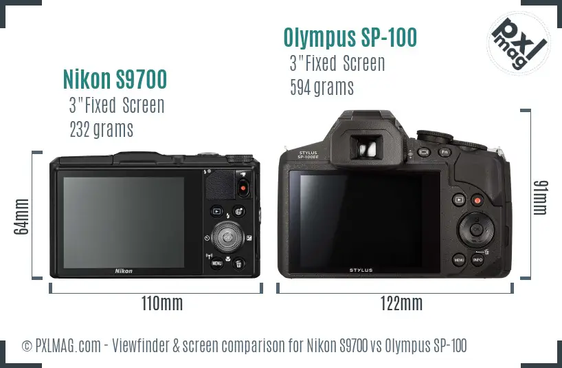 Nikon S9700 vs Olympus SP-100 Screen and Viewfinder comparison
