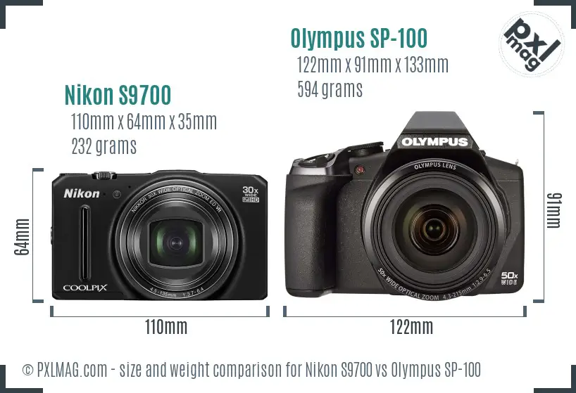 Nikon S9700 vs Olympus SP-100 size comparison