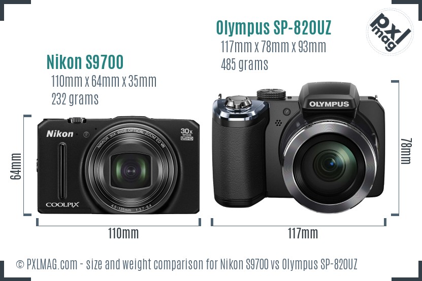 Nikon S9700 vs Olympus SP-820UZ size comparison
