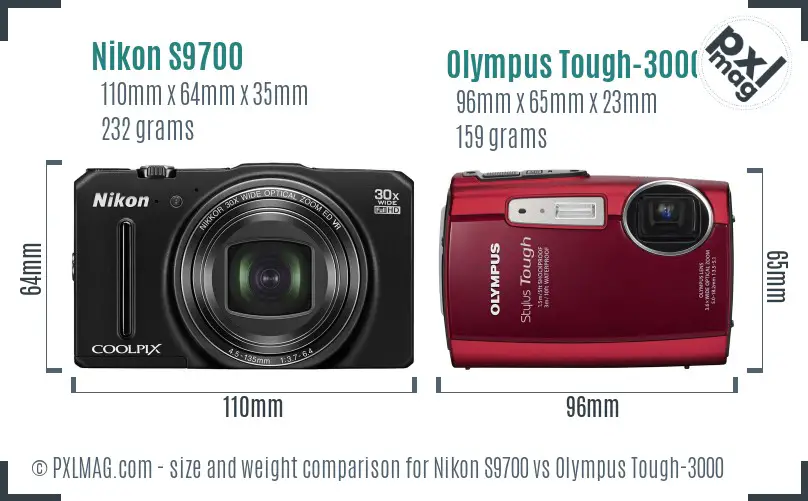 Nikon S9700 vs Olympus Tough-3000 size comparison Nikon S9700 vs Olympus Tough-3000 size comparison