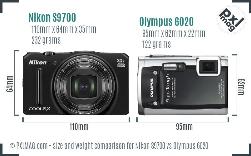 Nikon S9700 vs Olympus 6020 size comparison Nikon S9700 vs Olympus 6020 size comparison