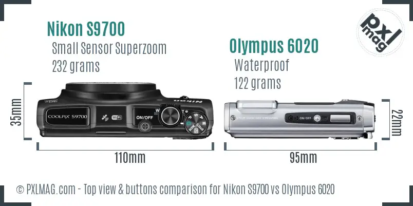 Nikon S9700 vs Olympus 6020 top view buttons comparison Nikon S9700 vs Olympus 6020 top view buttons comparison