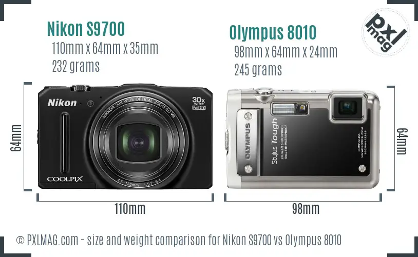 Nikon S9700 vs Olympus 8010 size comparison Nikon S9700 vs Olympus 8010 size comparison