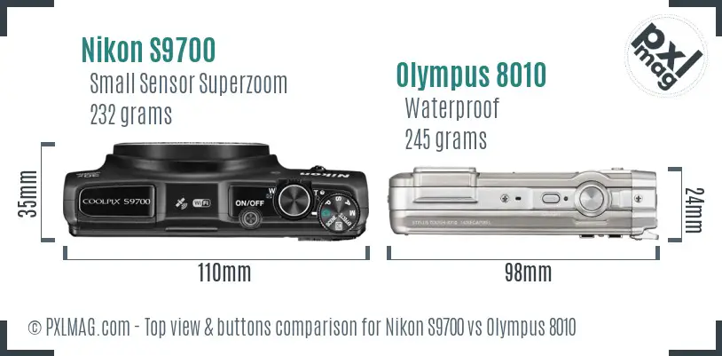 Nikon S9700 vs Olympus 8010 top view buttons comparison Nikon S9700 vs Olympus 8010 top view buttons comparison