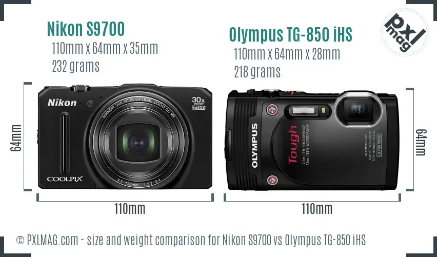 Nikon S9700 vs Olympus TG-850 iHS size comparison Nikon S9700 vs Olympus TG-850 iHS size comparison
