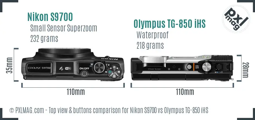 Nikon S9700 vs Olympus TG-850 iHS top view buttons comparison Nikon S9700 vs Olympus TG-850 iHS top view buttons comparison