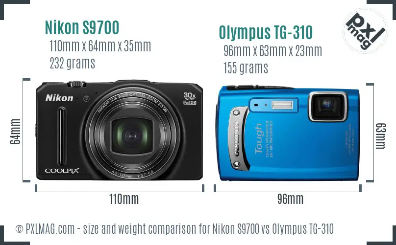 Nikon S9700 vs Olympus TG-310 size comparison