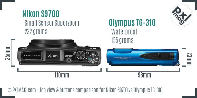 Nikon S9700 vs Olympus TG-310 top view buttons comparison