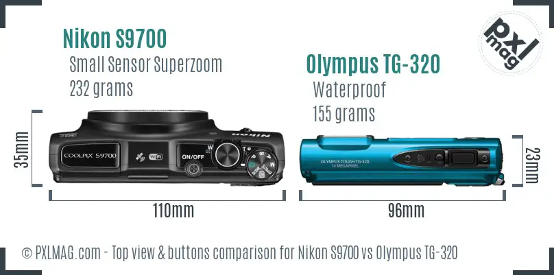 Nikon S9700 vs Olympus TG-320 top view buttons comparison Nikon S9700 vs Olympus TG-320 top view buttons comparison