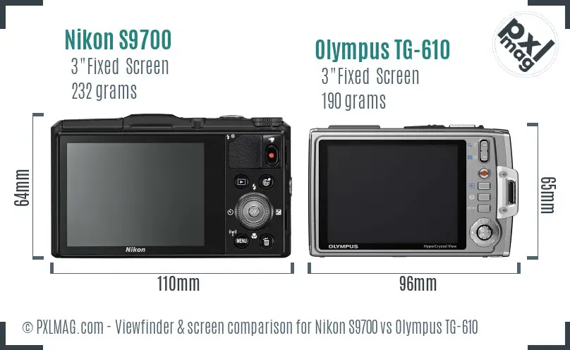 Nikon S9700 vs Olympus TG-610 Screen and Viewfinder comparison