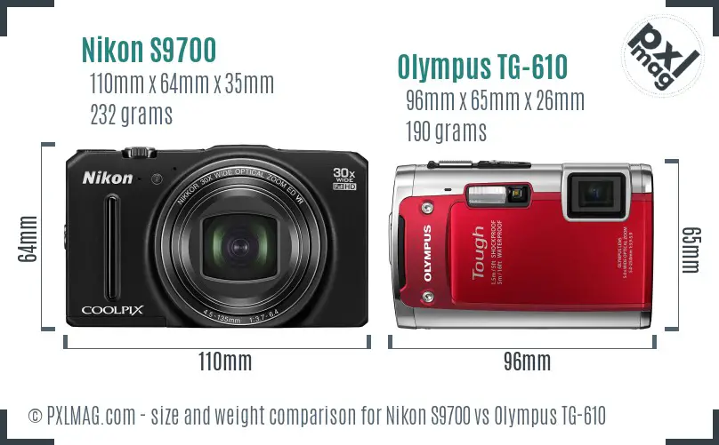 Nikon S9700 vs Olympus TG-610 size comparison