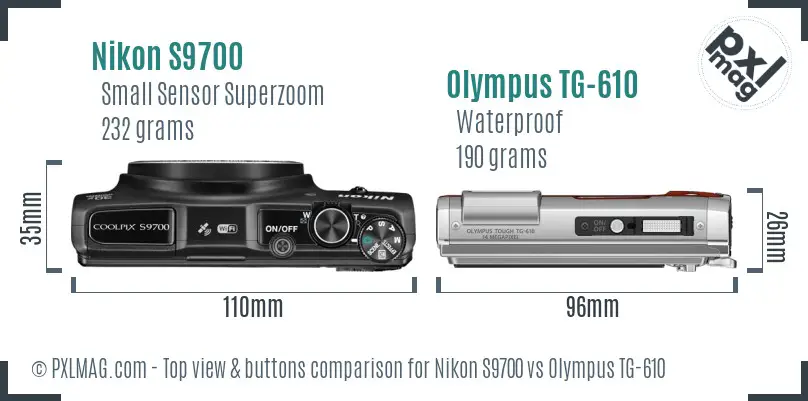 Nikon S9700 vs Olympus TG-610 top view buttons comparison