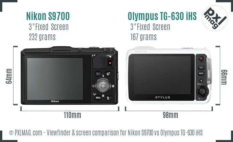 Nikon S9700 vs Olympus TG-630 iHS Screen and Viewfinder comparison