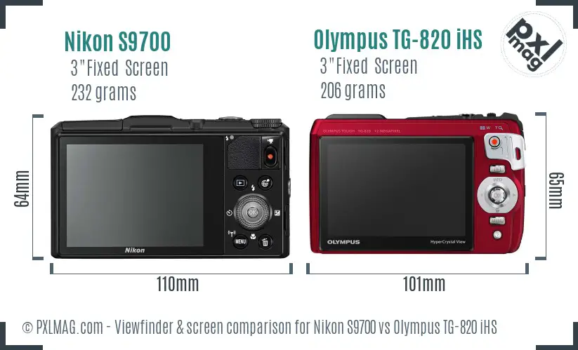 Nikon S9700 vs Olympus TG-820 iHS Screen and Viewfinder comparison