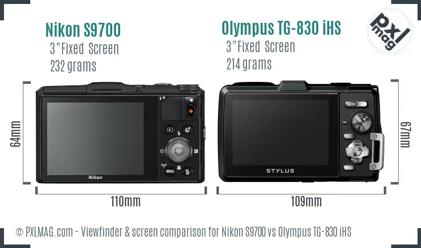 Nikon S9700 vs Olympus TG-830 iHS Screen and Viewfinder comparison