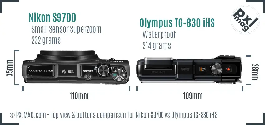 Nikon S9700 vs Olympus TG-830 iHS top view buttons comparison