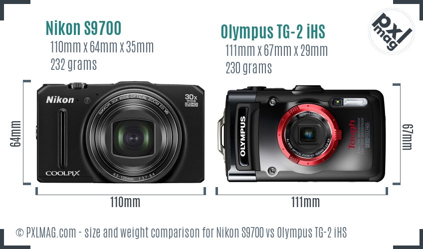 Nikon S9700 vs Olympus TG-2 iHS size comparison