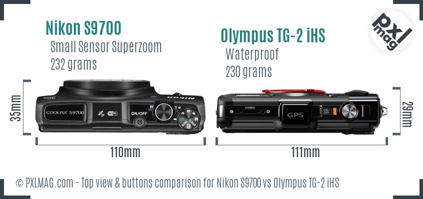 Nikon S9700 vs Olympus TG-2 iHS top view buttons comparison