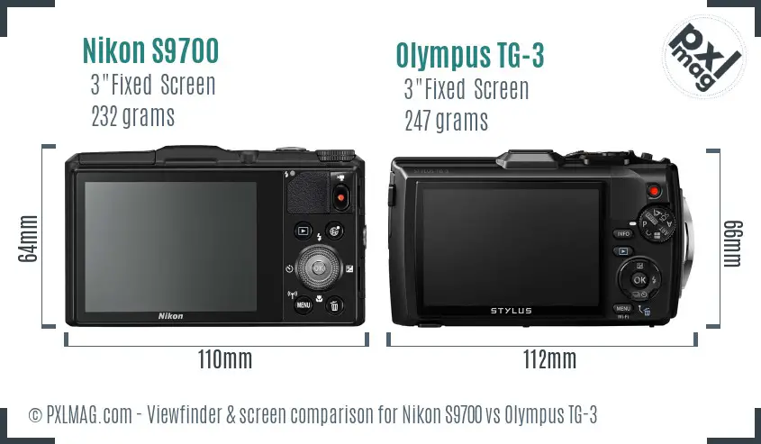 Nikon S9700 vs Olympus TG-3 Screen and Viewfinder comparison
