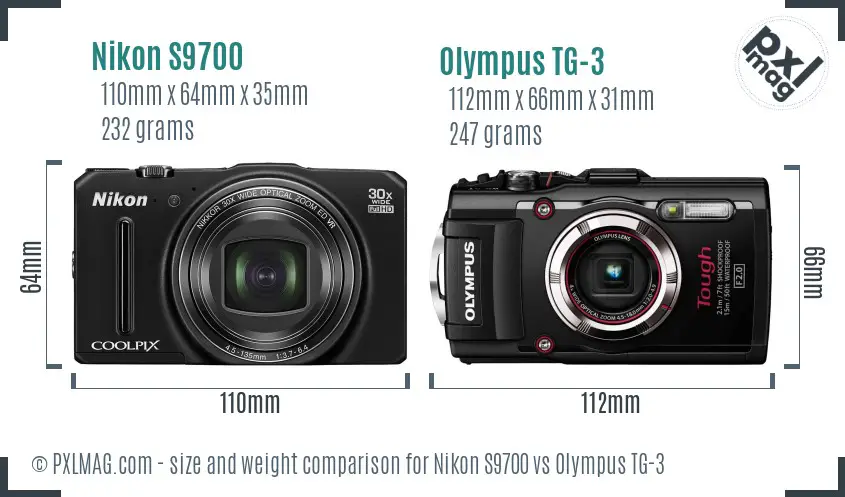 Nikon S9700 vs Olympus TG-3 size comparison