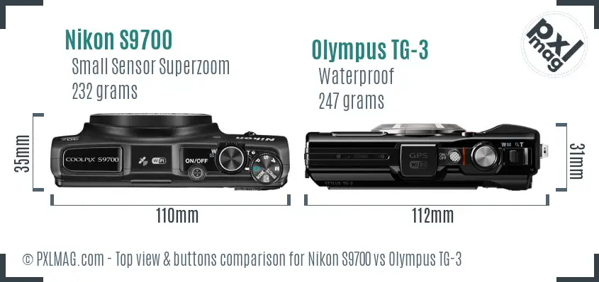 Nikon S9700 vs Olympus TG-3 top view buttons comparison