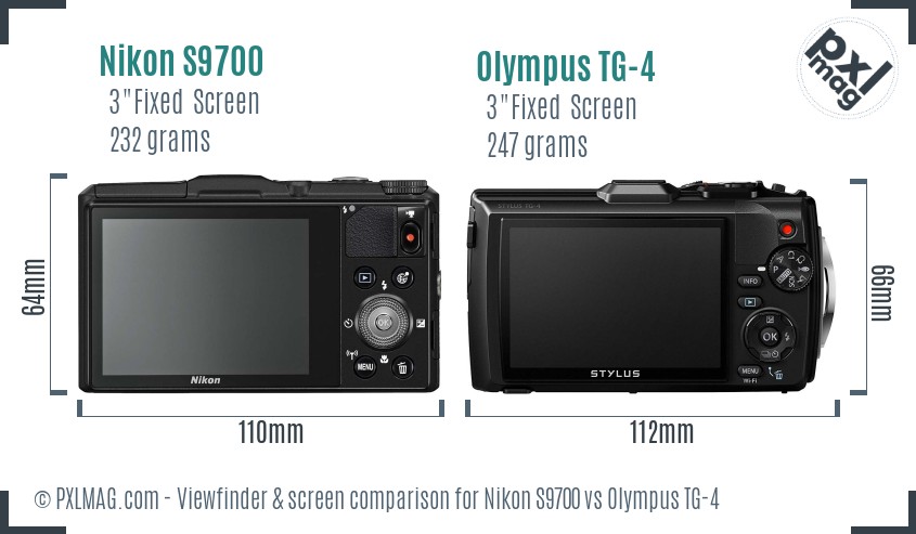 Nikon S9700 vs Olympus TG-4 Screen and Viewfinder comparison