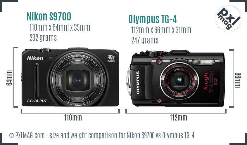 Nikon S9700 vs Olympus TG-4 size comparison Nikon S9700 vs Olympus TG-4 size comparison