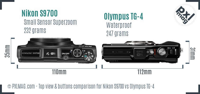 Nikon S9700 vs Olympus TG-4 top view buttons comparison